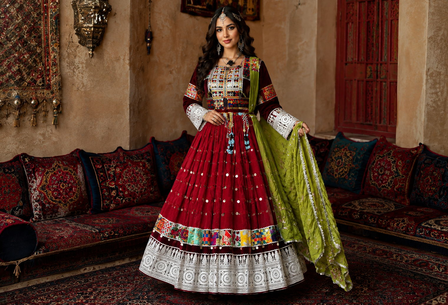 Afghan Gand Traditional Women's Dress – Red